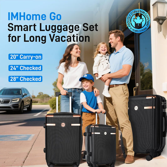 IMHome 3-Pc Luggage Set with GPS Tracker, 20/24/28'' Suitcases for Airplane