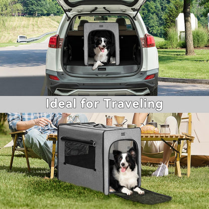 PETSFIT Soft Sided Dog Crate, Travel Dog Crate - 19 Inch Lightweight, Roomy, Easy to Set Up, Sturdy Portable Dog Kennel with Thick Mat, Navy Blue