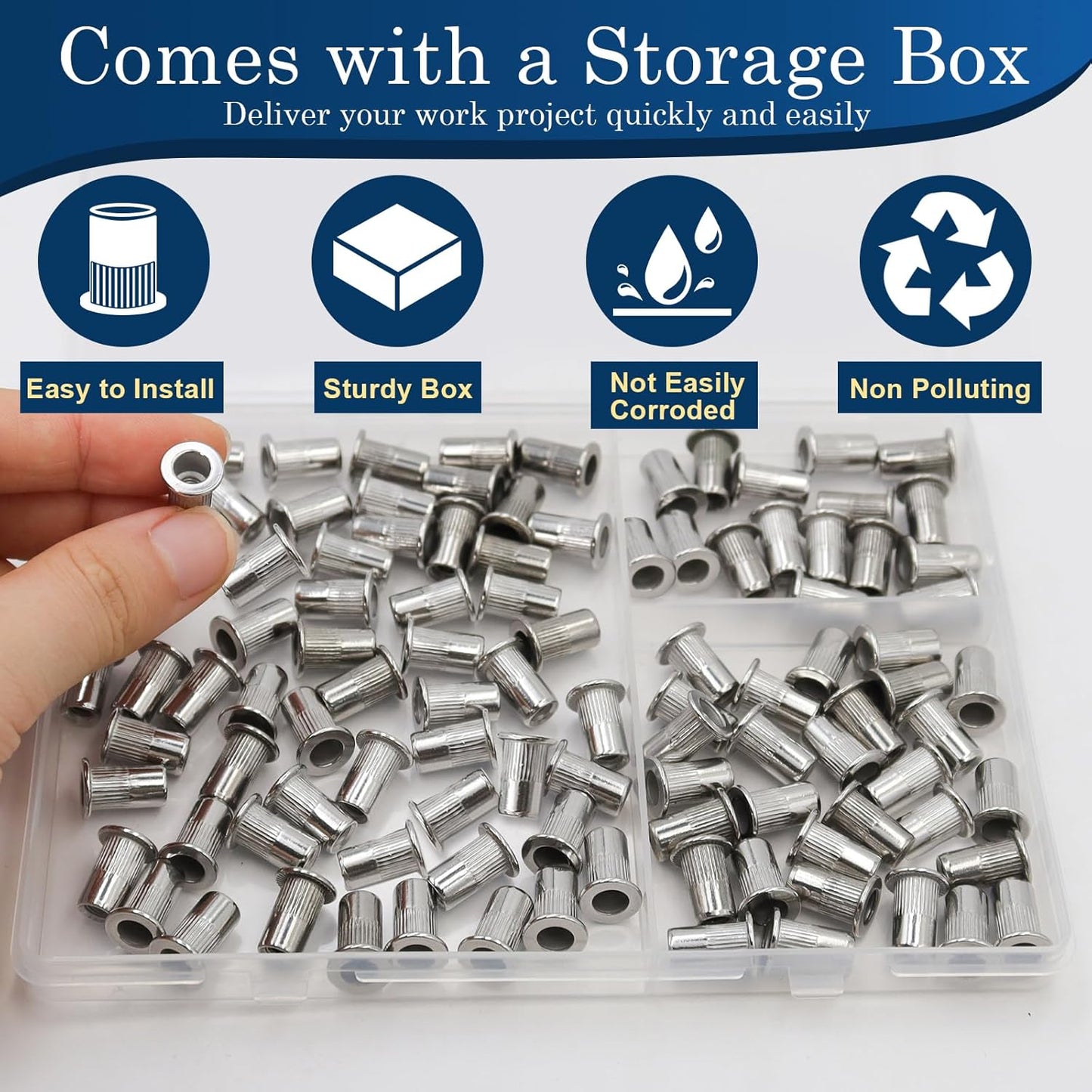 Vifmy Metric & SAE Rivet Nut Assortment Kit(420 Pcs),m3 m4 m5 m6 m8 m10 m12#6-32#8-32#10-24 1/4"-20 5/16"-18 3/8"-16 UNC Flat Head Rivnut Set,Zinc Plated Finish Carbon Steel Nutsert