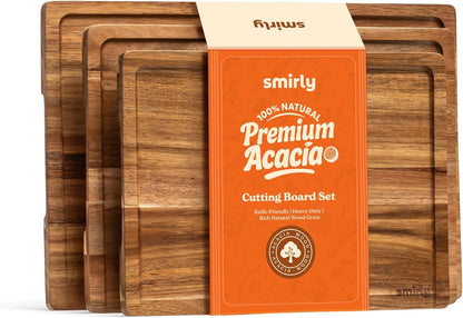SMIRLY Wood Cutting Boards For Kitchen Meal Prep & Serving, Bamboo Cutting Board Set, Charcuterie Chopping Boards and Wooden Cutting Boards for Kitchen