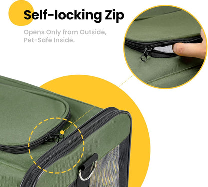 Conlun Cat Carrier Airline Approved, Soft-Sided Dog Carrier with Inner Safety Leash, Pet Transport Carrier for Small-Medium Cats Puppies up to 15 Lbs, Collapsible Travel Kitten Carrier Bag -Black M