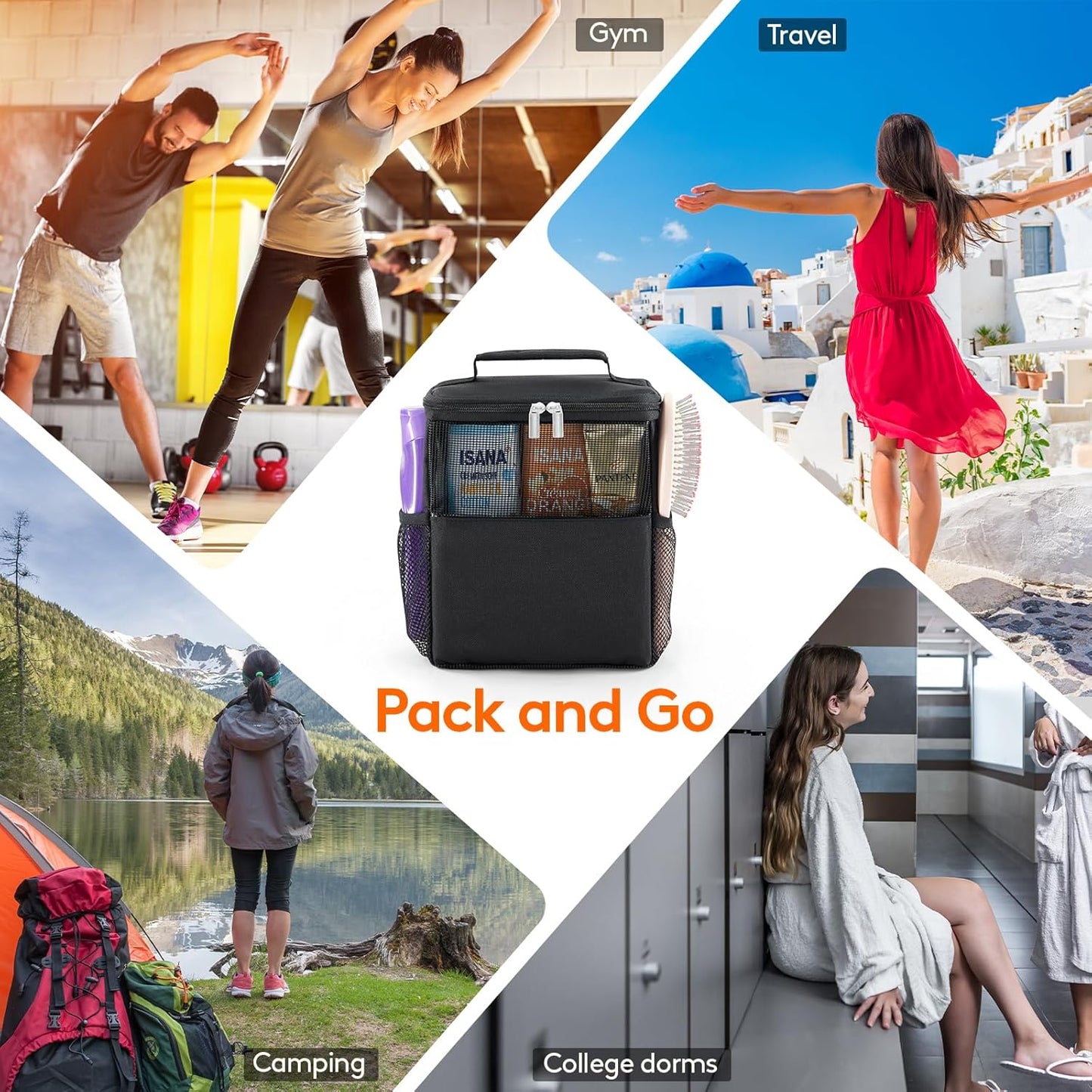 Lifewit Shower Bag Mesh Shower Caddy Portable College Dorm Room Essentials Tote Bag for Bathroom, Gym, Travel, Camping Quick Dry Hanging Shower Organizer Basket Toiletry Bag, Medium, Black