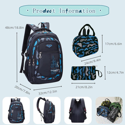Blue-Camouflage Backpacks for Boys School Elementary, Camouflage Boys School Bags Capacity Bookbags