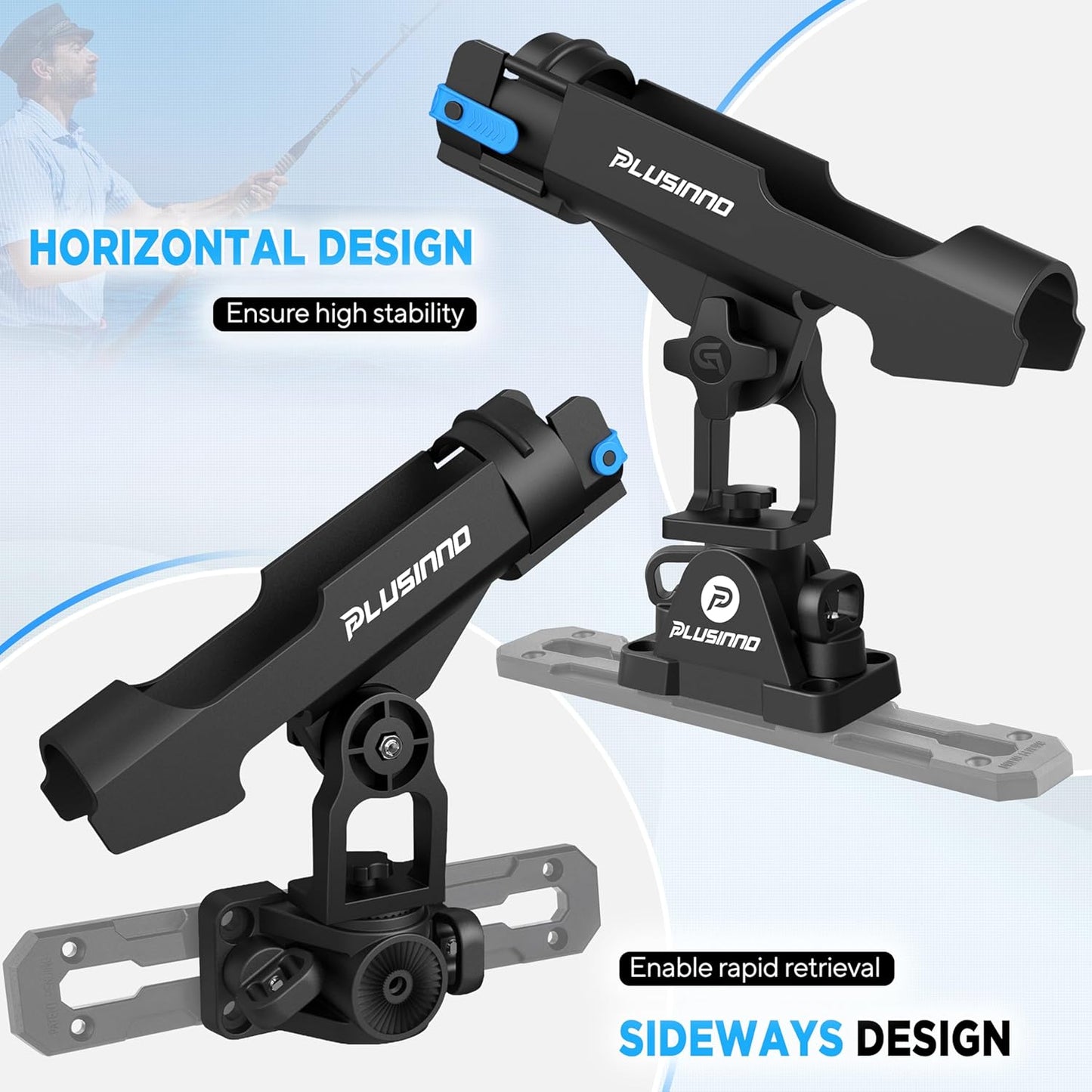 PLUSINNO 2 in 1 Fishing Rod Holders for Boat, Kayak Fishing Rod Holder, Fishing Pole Holders for Track Mount/Deck Mount, Fishing Gear with Fishing Rod Protective Strap, Fishing Accessories & Gifts
