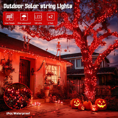 JMEXSUSS 2 Pack 75.5ft Orange Solar Christmas Lights, Total 400 LED Solar String Lights Outdoor Waterproof, 8 Modes Orange Halloween Lights for Tree Patio Garden Thanksgiving Halloween Decorations