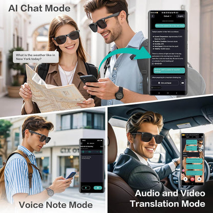 2025 Bluetooth Smart Glasses for Men Women with 163 Language Translation,7 Day Ultra-Long Standby,UV Protection,IP65 Waterproof,Wireless Music & Calls,Multifunctional Sunglasses for Android iOS