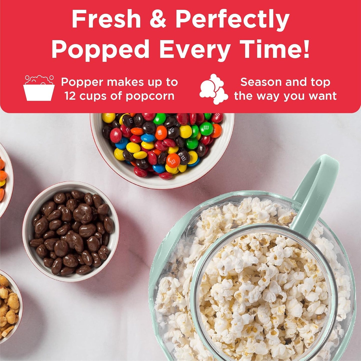 Ecolution Patented Micro-Pop Microwave Popcorn Popper with Temperature Safe Glass, 3-in-1 Lid Measures Kernels and Melts Butter, Made Without BPA, Dishwasher Safe, 3-Quart, Aqua