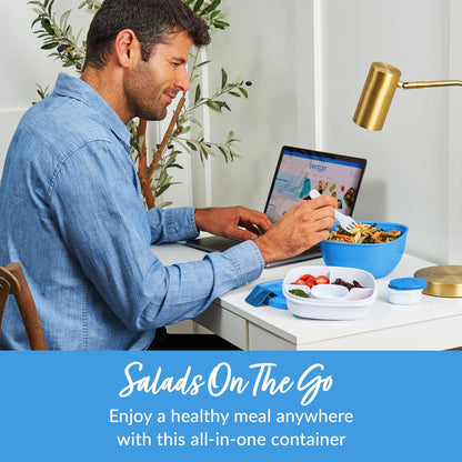 Bentgo Salad - Stackable Lunch Container with Large 54-oz Salad Bowl, 4-Compartment Bento-Style Tray for Toppings, 3-oz Sauce Container for Dressings, Built-in Reusable Fork & BPA-Free (Khaki Green)