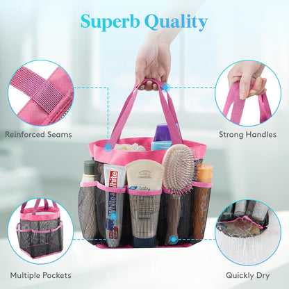 Lifewit Mesh Shower Caddy Freestanding Portable Shower Tote Bag for College Dorm, Bathroom, Gym, Travel, Quick Dry Hanging Shower Organizer with 7 Storage Pockets for Toiletry Essentials, Medium,Black