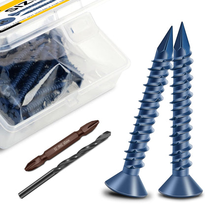 Mywish 30Pcs 1/4 x 1-3/4" Concrete Screws, Slotted Hex Washer Head Stucco Screws Anchor Kit with 3/16 Drill Bit, Masonry Screws Self Tapping for Anchoring to Masonry, Block or Brick Stucco