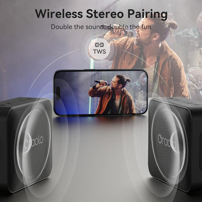 Oraolo Bluetooth Speaker, IPX6 Waterproof Portable Bluetooth Speaker with Stereo Sound, Bluetooth 5.0, TWS Pairing, Support AUX/TF Card, Small Wireless Speaker for Home, Shower, Outdoors, Travel