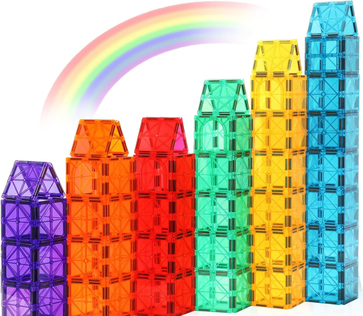 Gemmicc Magnetic Tiles, Deluxe 136 PCS Building Blocks Magnet Toys for Kids,3D Magnet Puzzles Stacking Blocks for Boys Girls,Huge Set with 2 Cars