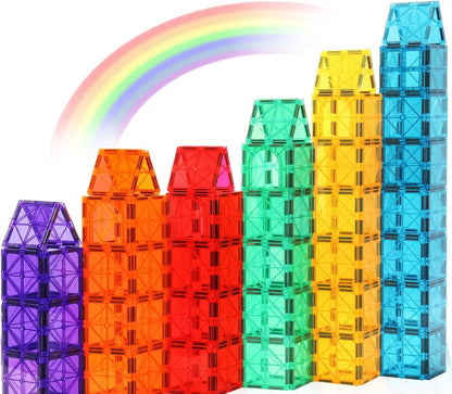 Gemmicc Magnetic Tiles, Deluxe 136 PCS Building Blocks Magnet Toys for Kids,3D Magnet Puzzles Stacking Blocks for Boys Girls,Huge Set with 2 Cars