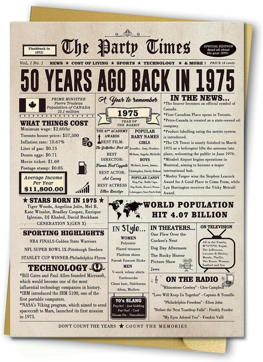 Large 50 Years Old Birthday Gifts for Women Men,Happy 50th Birthday Card for Husband Wife, Retro 50 Years Old Birthday Gifts for Mom Dad