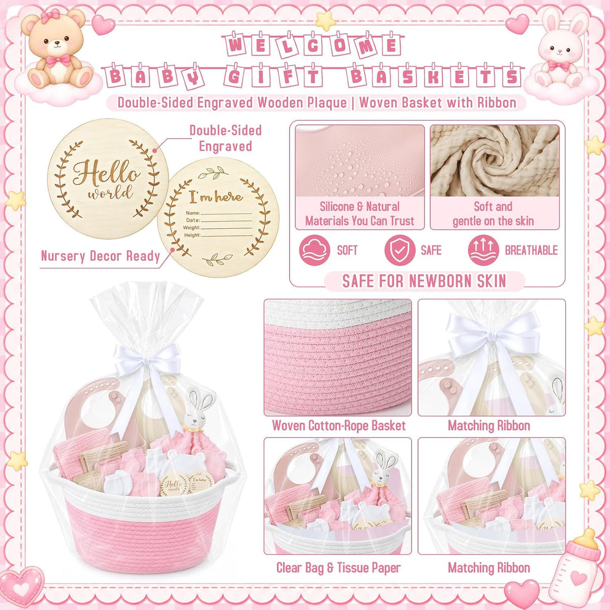 16 Pcs Baby Girl Basket Gift Set Newborn Supply Essentials Stuff