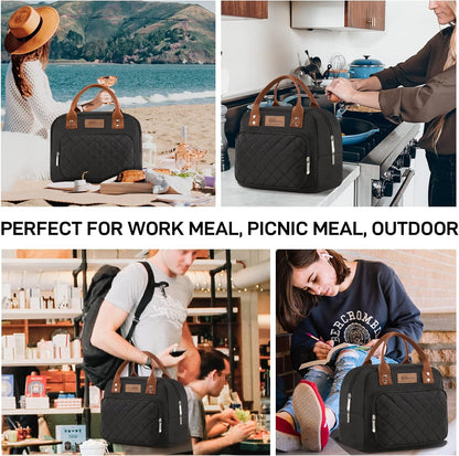 HOMESPON Lunch Bag for Woman Man Adults with Front Pocket Insulated Lunch Tote Lunch Box Container for Work Picnic or Travel(Black)