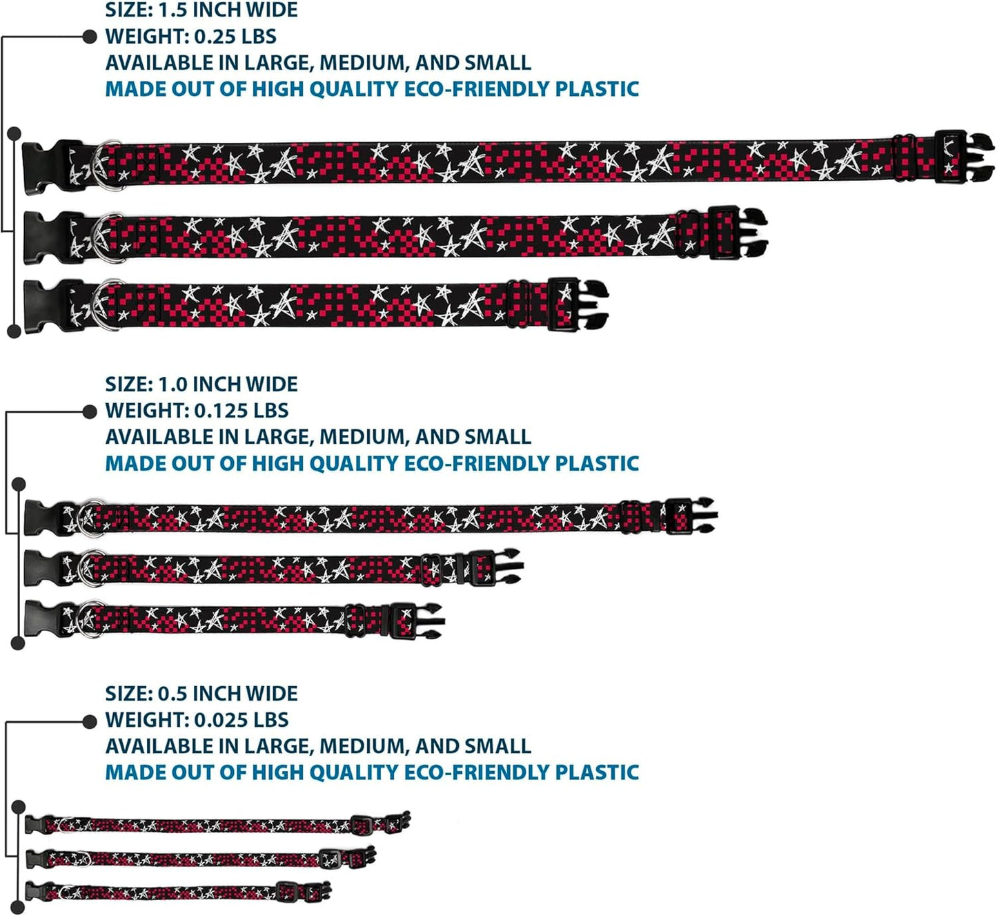 Buckle-Down PC-W21909-M Dog Collar Plastic Clip Buckle, 1"x11"-17", Star Black/White