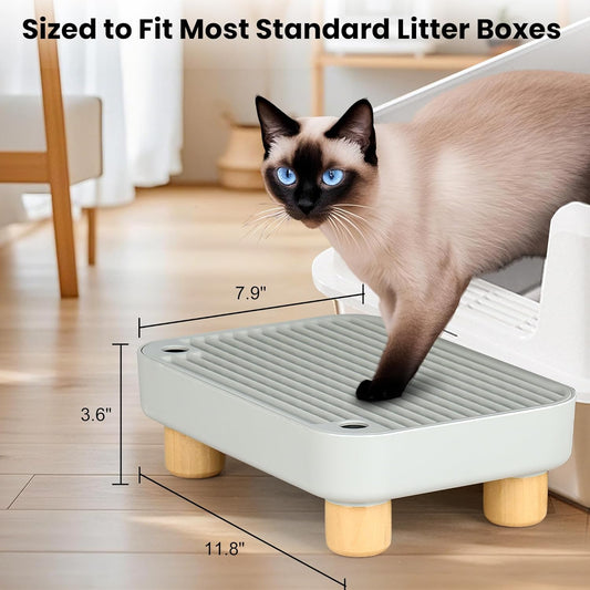 Aothey Cat Ramp, Cat Step, Cat Litter Mat with Wooden Base, Anti-Tracking & Easy to Clean, Ideal for Small & Elderly Cats - PuriLite