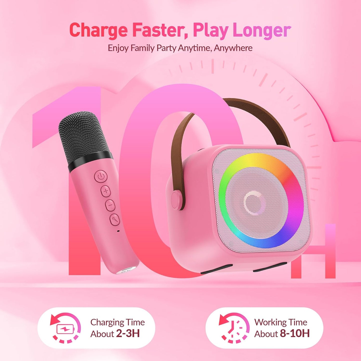 Mini Karaoke Machine, Portable Bluetooth Karaoke Speaker with 2 Wireless Microphones and Party Lights for Kids and Adults, Birthday Gifts for Girls Boys Family Home Party (Hotpink)