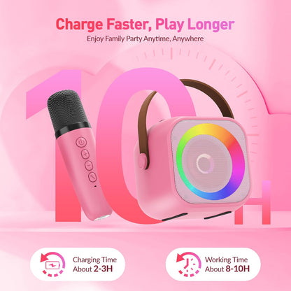 Mini Karaoke Machine, Portable Bluetooth Karaoke Speaker with 2 Wireless Microphones and Party Lights for Kids and Adults, Birthday Gifts for Girls Boys Family Home Party (Hotpink)
