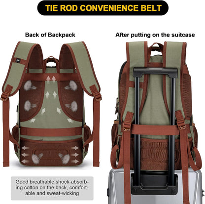 Tzowla Canvas Laptop Backpack Men,Bag for Women,School Travel College Work Rucksack Fits 15.6 Inch Laptop,Bookbag with USB Charging Port,Dark Grey