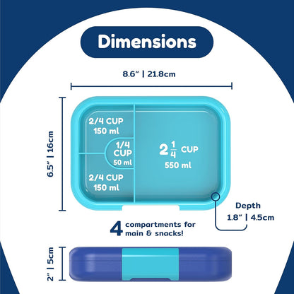 BOZ Kids Bento Lunch Box - 4 Compartment Kids Lunch Containers for Ages 3 to 7 - Leak Proof, Dishwasher Safe