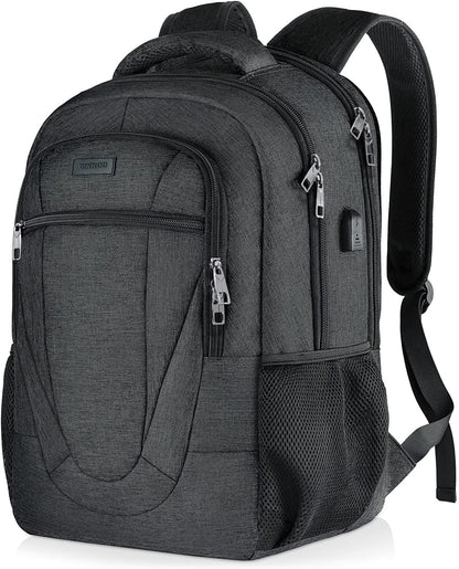 Backpack for Men and Women, School Backpacks for Teen Boys and Girls, Black Water Resistant Back Pack, Business Men Sturdy Computer Bag with USB Charging Port, Gifts
