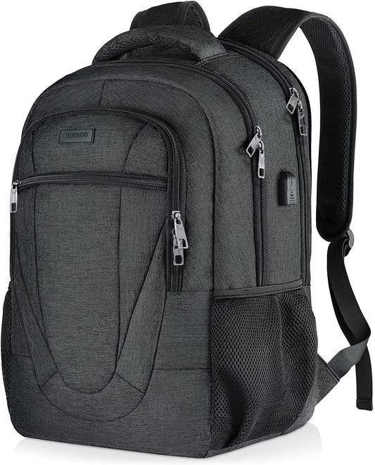 Backpack for Men and Women, School Backpacks for Teen Boys and Girls, Black Water Resistant Back Pack, Business Men Sturdy Computer Bag with USB Charging Port, Gifts