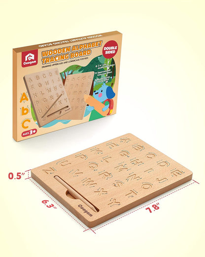 Coogam Wooden Letters Practicing Board, Double-Sided Alphabet Tracing Tool | Learning to Write ABC Educational Toy Game Fine Motor Montessori Gift for Preschool 3 4 5 Years Old Kids