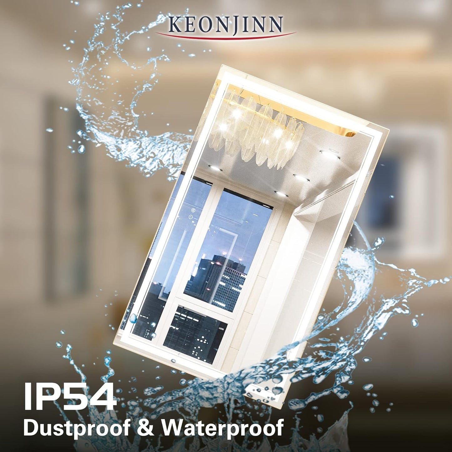 Keonjinn 40 x 24 Inch LED Mirror, Bathroom Mirror with Lights, LED Vanity Mirror, Wall Mounted Anti-Fog Dimmable Lighted Makeup Mirror for Bedroom, IP54 Waterproof (Horizontal/Vertical)