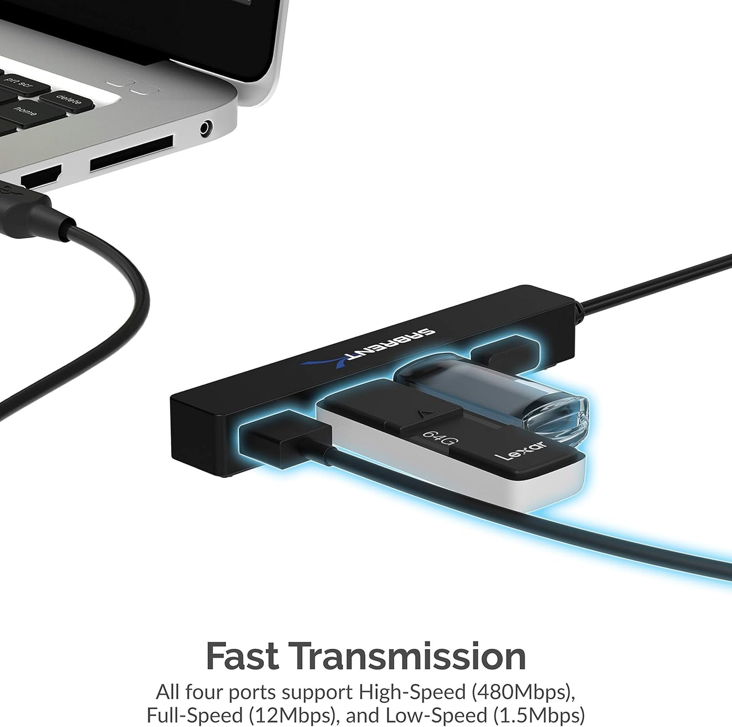 SABRENT USB hub, USB Adapter 2.0, 4 Port USB Extension with ON/Off switches, Multiple USB Splitter for SSD, PS4 PS5, PlayStation 5, Laptop, PC, Printer, MacBook, USB Stick, Notebook (HB-UMLS)
