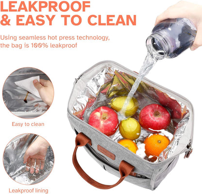 Lunch Bag for Women & Men, Insulated Lunch Box Cooler Tote Bags, Adult Reusable Lunch Boxes with Water Resistant for Work, Travel and Picnic (Grey)