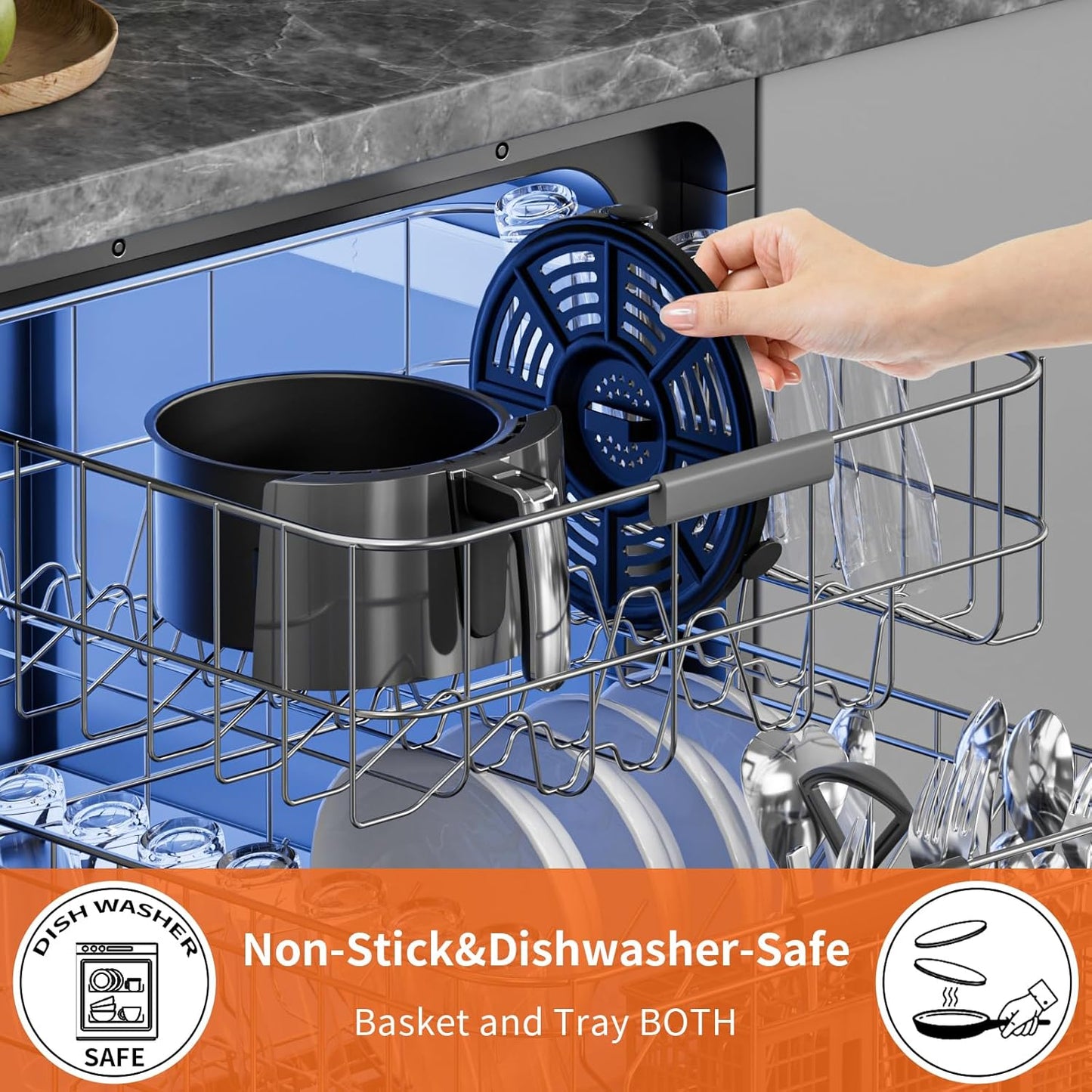Air Fryer Basket Replacement Basket and Tray for Ninja AF161, Air Fryer Accessories for Ninja AF150 and AF161, Non-Stick Air Fryer Basket with Cover for Ninja AF150 and AF161, Dishwasher-Safe Basket