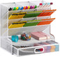 Marbrasse Mesh Desk Organizer, Multi-Functional Pen Holder, Pen Organizer for desk, Desktop Stationary Organizer, Storage Rack for School Home Office Art Supplies (White Mesh Pen Holder with Drawer)