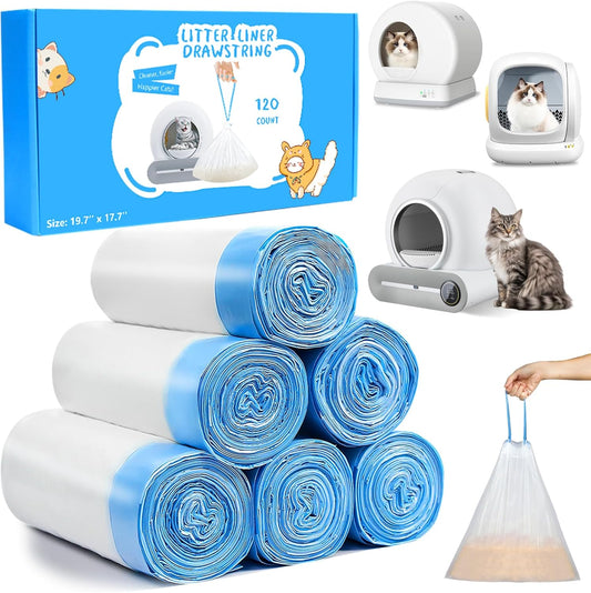 JYNSROU 120 Count Cat Litter Box Liners Bags for MeoWant MW-SC01 / MW-SC02, Extra-Thick Cat Waste Bags for Self-Cleaning Litter Box, Drawstring Self Cleaning Trash Bags -17.7" x 19.68"