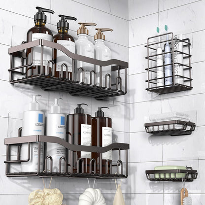 EUDELE 5-Pack Rustproof Stainless Steel Shower Caddy – No Drill Adhesive Bathroom Organizer with Large Capacity, Spacious Shower Shelves for Inside Shower, Kitchen & Home Decor Storage