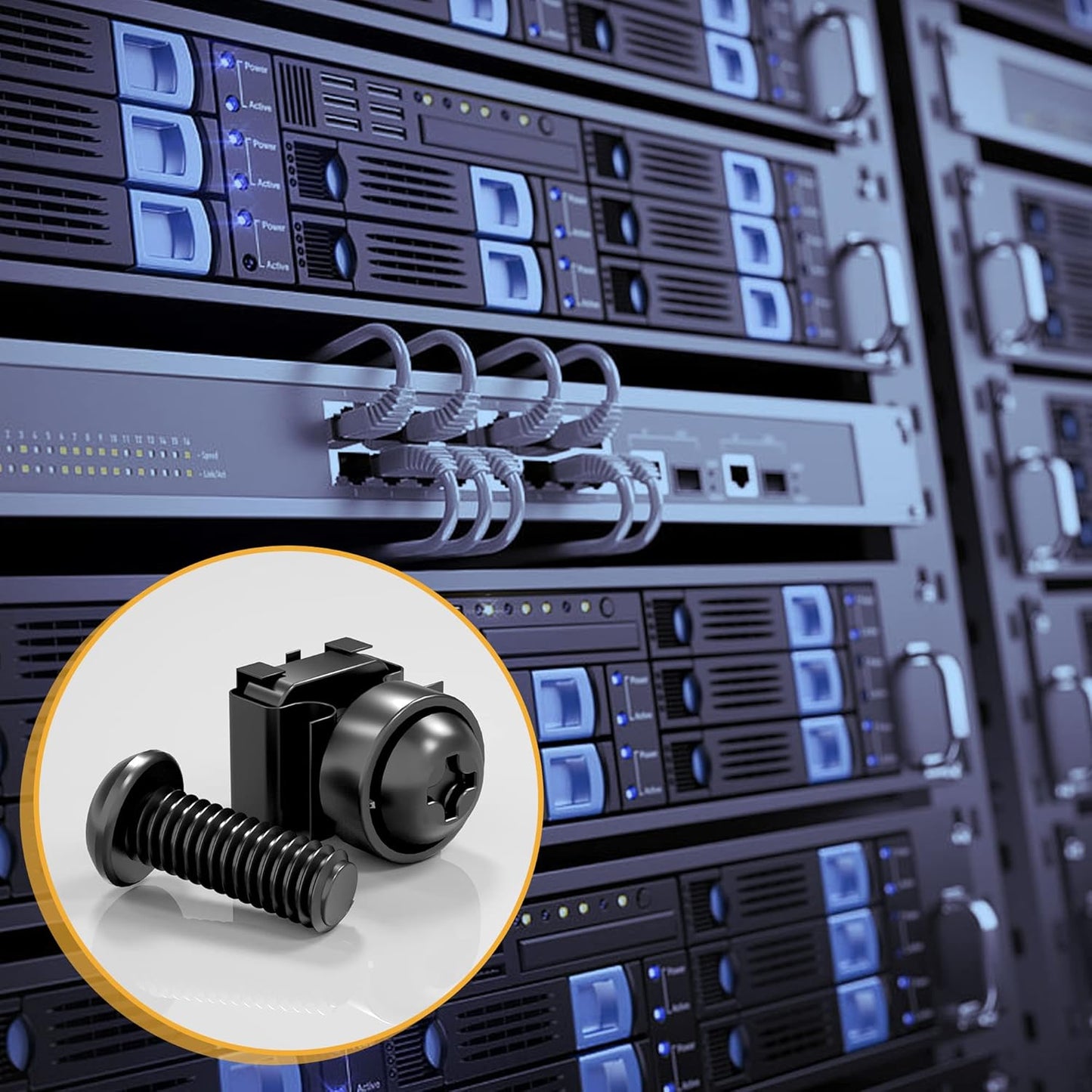 XOOL 50 PCS M6 x16mm Rack Mount Cage Nuts, Screws and Washers for Rack Mount Server Cabinet,Rack Mount Server Shelves,Routers,Rack Mount Screws and Square Insert Nuts,Self-Locking Cable Ties for Free