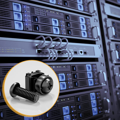 XOOL 50 PCS M6 x16mm Rack Mount Cage Nuts, Screws and Washers for Rack Mount Server Cabinet,Rack Mount Server Shelves,Routers,Rack Mount Screws and Square Insert Nuts,Self-Locking Cable Ties for Free