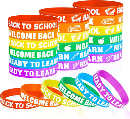 Welcome Back to School Bracelets Silicone Wristbands Rubber First Day of School Favors Rewards School Opens Prize for Students Teens Semester Begins School Party Supplies Decorations