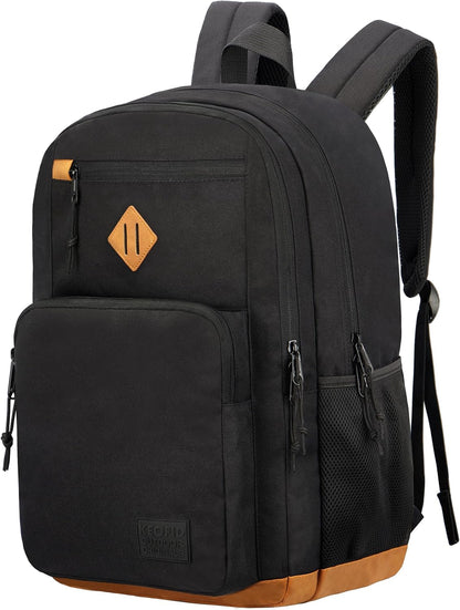 KEOFID classic carry-on travel backpack for men and women, Anti theft laptop backpack with USB charging port, large backpack for college(dark black）