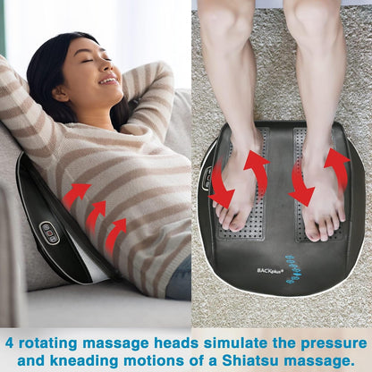 Shiatsu Massage Pad with Heat for Back and Foot Chair or Car Portable Shiatsu massage pad with soothing heat, deep kneading nodes, and car adapter for dual back and foot use
