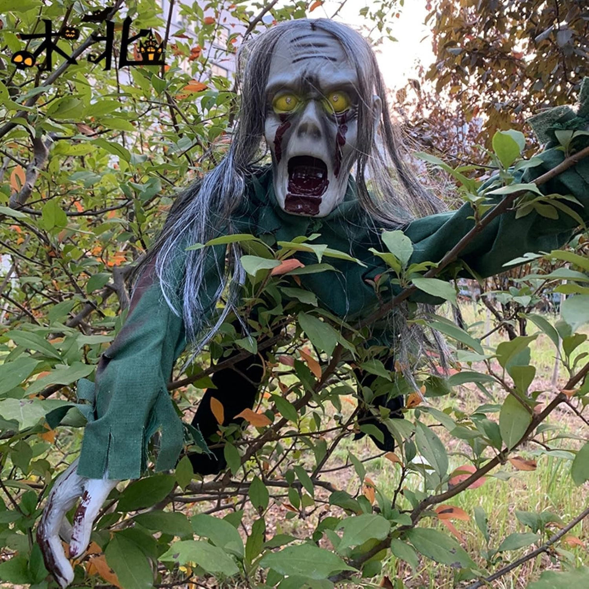 Sound Activated Crawling Mummy Halloween Decoration, Skeleton Face Prop，A