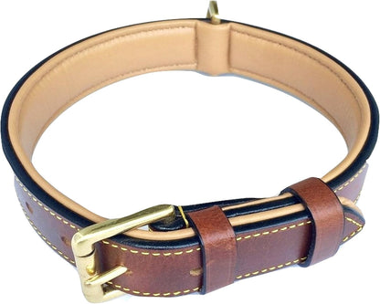 Soft Touch Collars Padded Leather Dog Collar, Large Brown - Genuine Real Leather, 24" Long x 1.5 Wide, Fits Neck Size 18" to 21" Inches