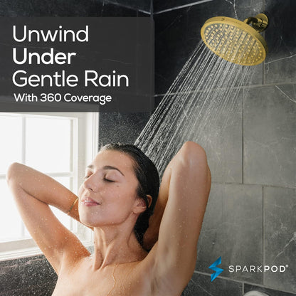 SparkPod Shower Head - High Pressure Rain - Premium Quality Luxury Design - 1-Min Install - Easy Clean Adjustable Replacement for Your Bathroom Shower Heads (Luxury Polished Chrome, 6 Inch Round)