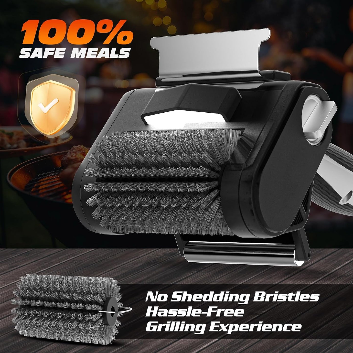 Electric Grill Brush with LED Light, Efficient Grill Cleaning Brush with 350 RPM Stainless Power Roller, Grill Brush Bristle Free Blasts Away Burnt-On Food for Gas/Charbroil Grates (Black)