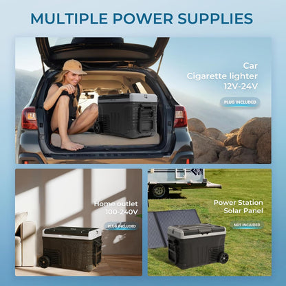 EUHOMY 12 Volt Refrigerator with Remote App Control, 35QT(33L) Dual Zone Electric Cooler with Wheels & Basket, Portable Freezer 12/24V DC & 110-240V AC, 12V Cooler for Travel, Truck, Camping, Boat, RV