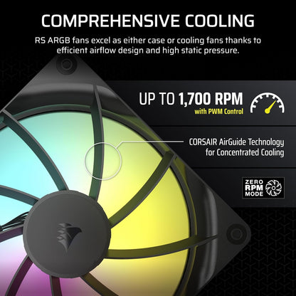 CORSAIR RS120 ARGB 120mm PWM Fan – Daisy-Chain Connection – Low-Noise – Magnetic Dome Bearing – Single Pack – White