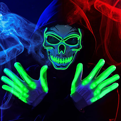 JOYIN Halloween LED Skull Mask with Light Up Gloves, LED Light up Skeleton Mask, Scary Glow in The Dark Mask for Kids Adult Halloween Cosplay Costumes Accessory Party Dress Up Props