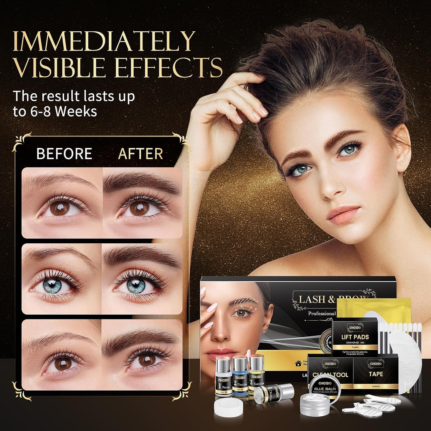 Eyelash Perm Kit, Lash Lift Kit, Eyebrow Lamination Set, Curling Lash Extension & Eyebrow Lift, Suitable for Salon & Home Use, Lasts For 6-8 Weeks (Black)