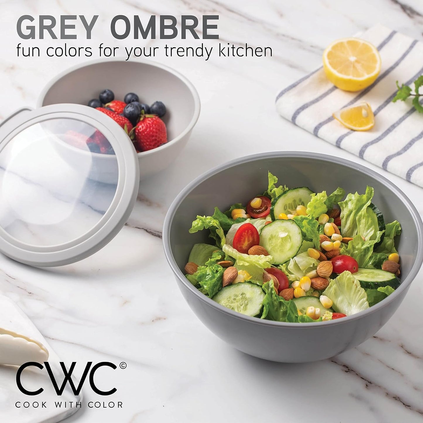 COOK WITH COLOR Mixing Bowls with TPR Lids - 12 Piece Plastic Nesting Bowls Set Includes 6 Prep Bowls and 6 Lids, Microwave Safe Mixing Bowl Set (Mint)